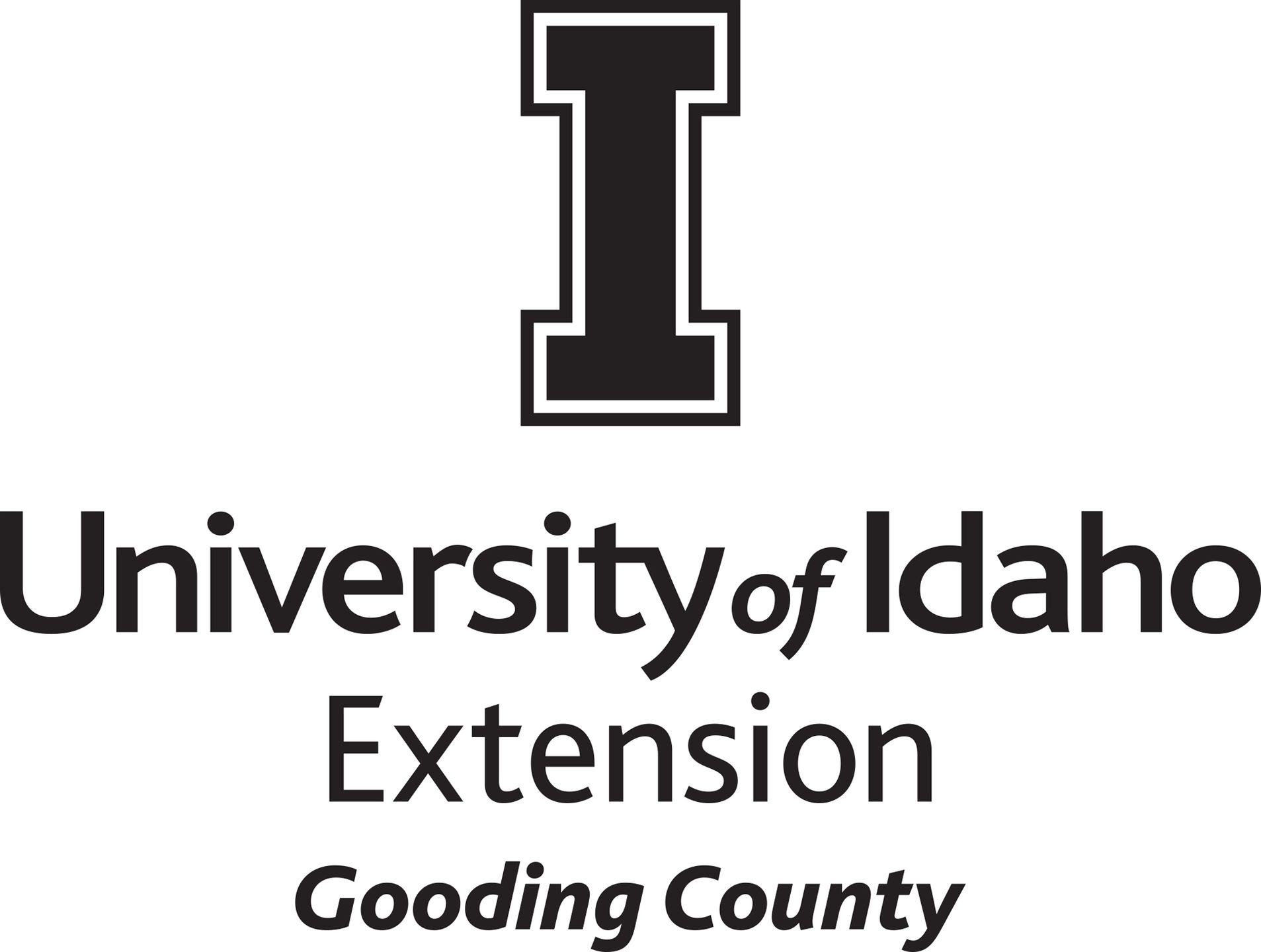 Stacked University of Idaho Extension Gooding County logo in all black - JPG file, all black color, RGB mode. Please select original file when downloading. For assistance, email: medialibrary@uidaho.edu