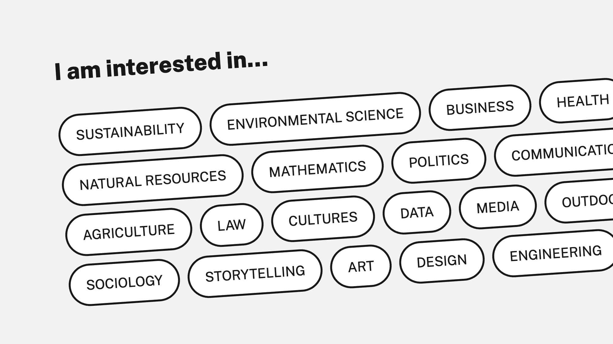Pill shaped Degree Finder topic buttons