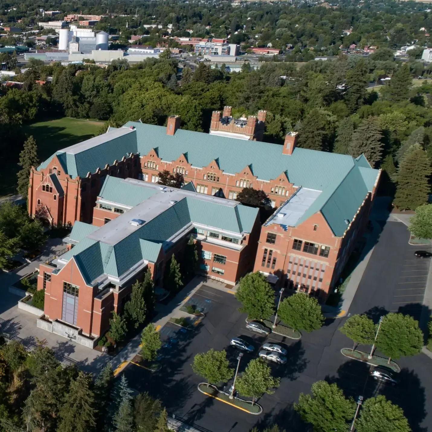 View from above of administration building on Moscow campus