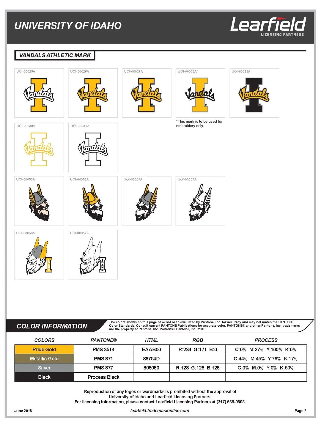Visual example of UIdaho primary athletic marks with approved color variations