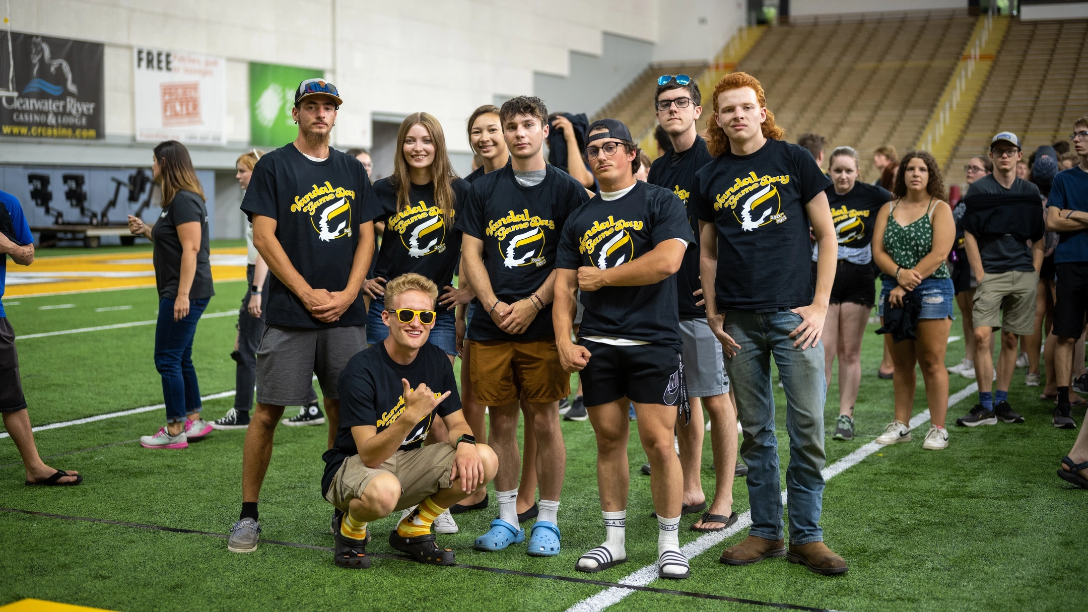 New students wearing Game Day t-shirts during orientation.