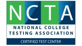 green and blue badge logo for the National College Testing Association, certified test center