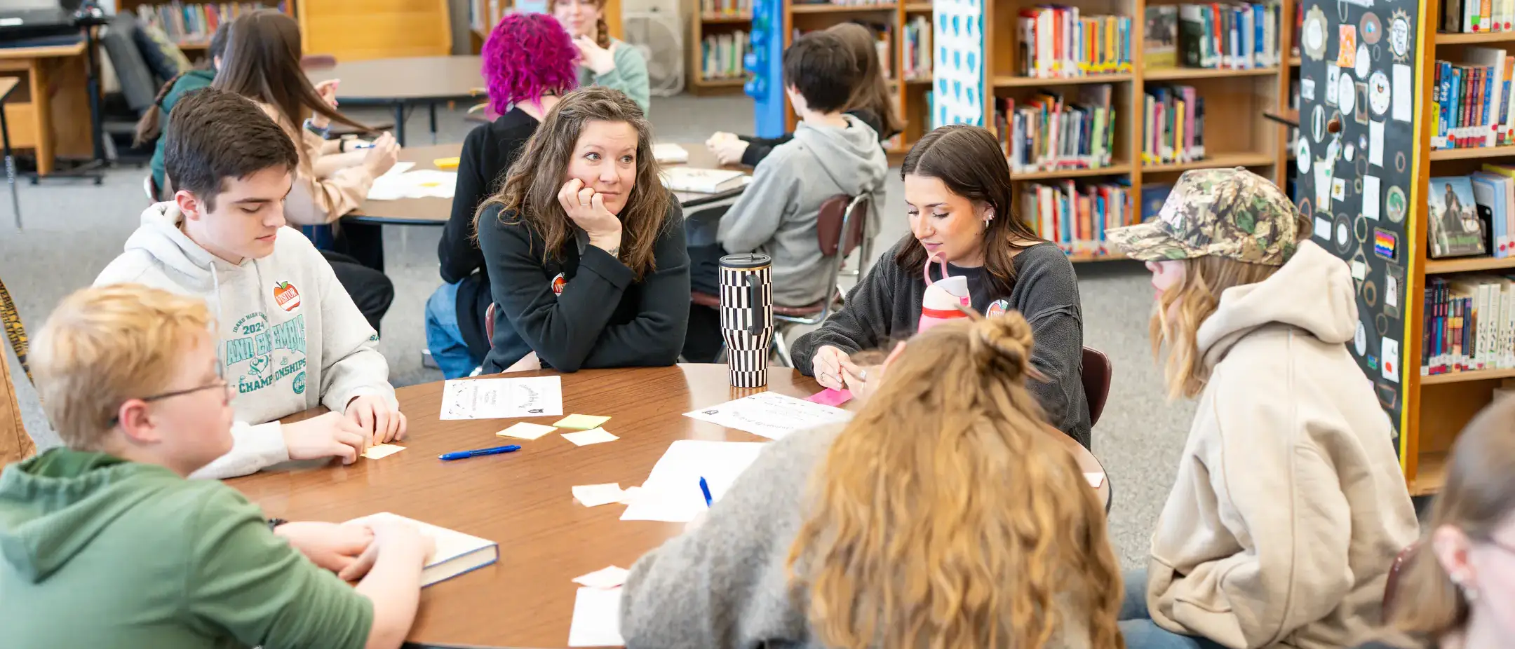 Moscow Middle School students and U of I students collaborate on the 2026 Common Read in the Moscow Middle School Library on Friday, February 27, 2026. This year's Common Read is "The Small and the Mighty," by Sharon McMahon.