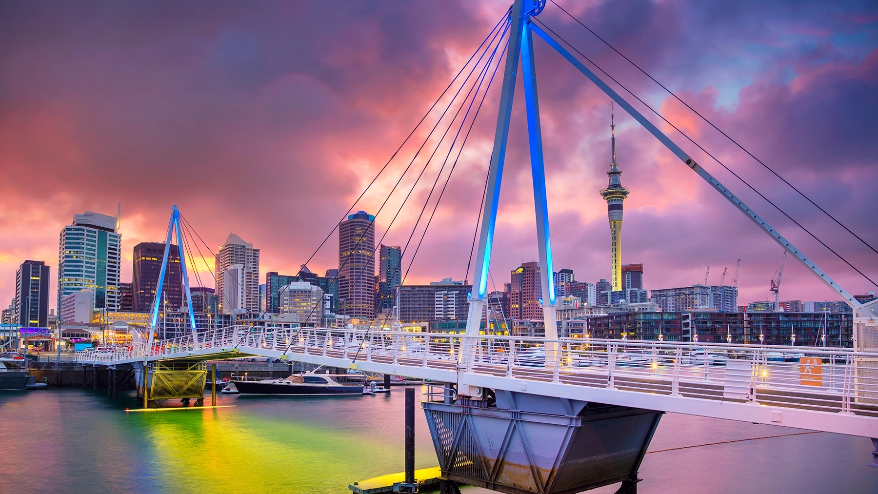 Auckland skyline, New Zealand during sunrise.