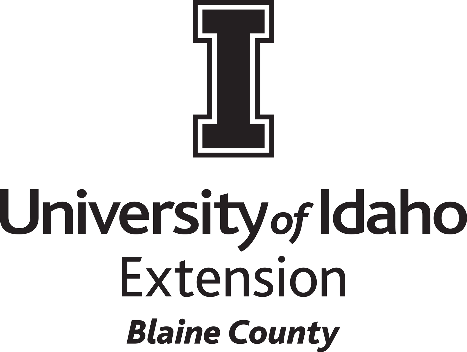 Stacked University of Idaho Extension Blaine County logo in all black - JPG file, all black color, RGB mode. Please select original file when downloading. For assistance, email: medialibrary@uidaho.edu