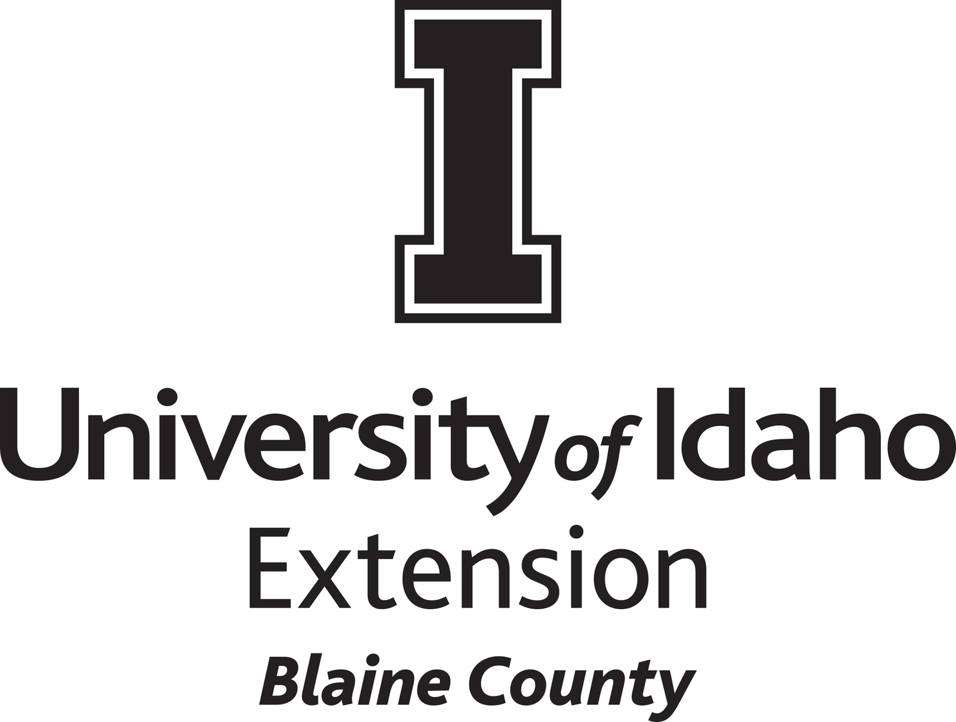 Stacked University of Idaho Extension Blaine County logo in all black - JPG file, all black color, RGB mode. Please select original file when downloading. For assistance, email: medialibrary@uidaho.edu