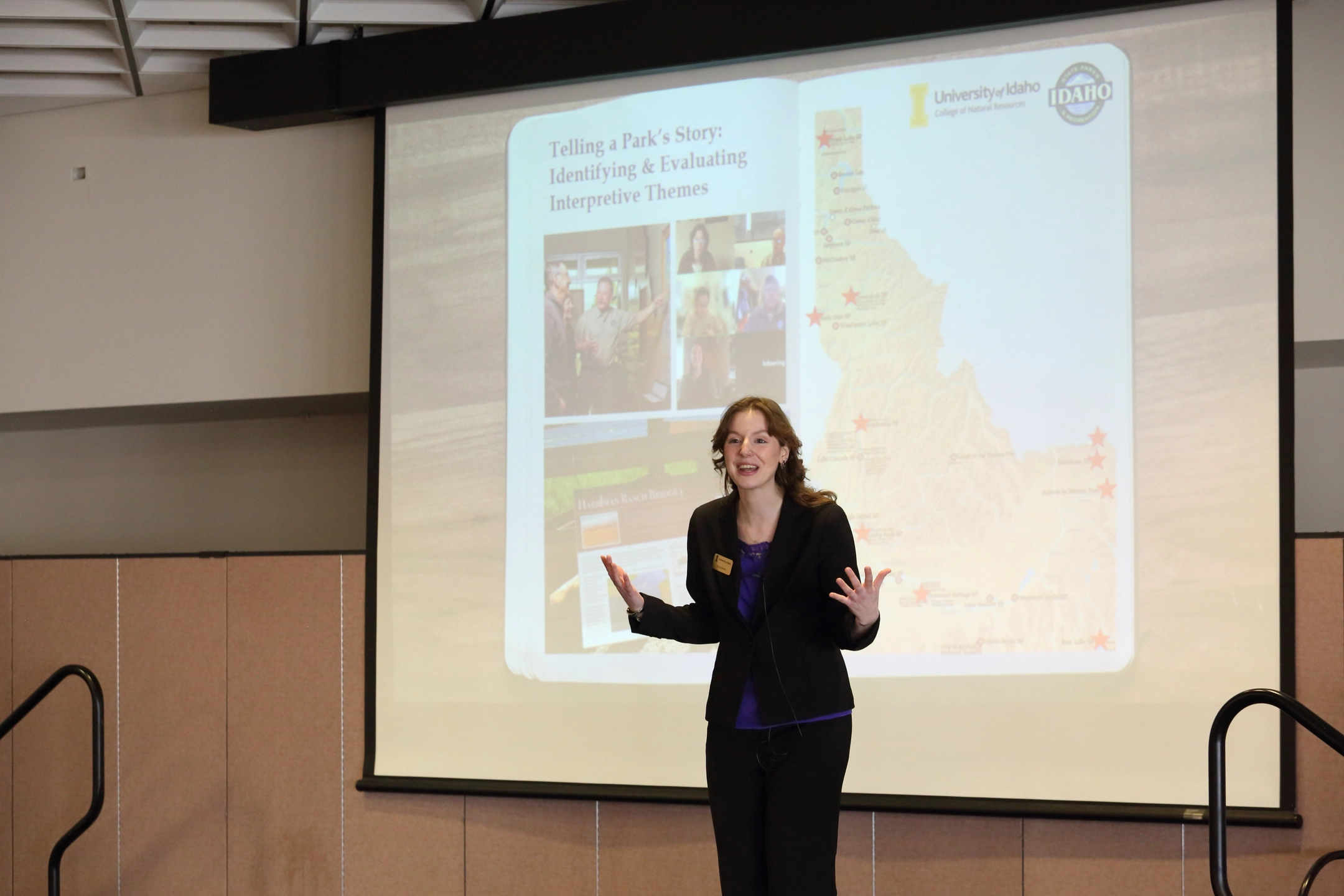 The Three Minute Thesis (3MT) 2025 Statewide Graduate Student Competition is held in the Bennion Student Union Building at the University of Idaho - Idaho Falls campus on Tuesday, February 11, 2025.

Graduate students from University of Idaho, Boise State University and Idaho State University compete annually in the 3MT statewide competition and present their research in just three minutes or less with only one slide. A panel of judges choose 1st, 2nd, and 3rd place, and the audience gets the chance to vote for the People's Choice Award.

Anna Medlin (pictured) was awarded 3rd Place for her thesis “Telling a Park’s Story: Identifying and Evaluating Interpretive Themes”.