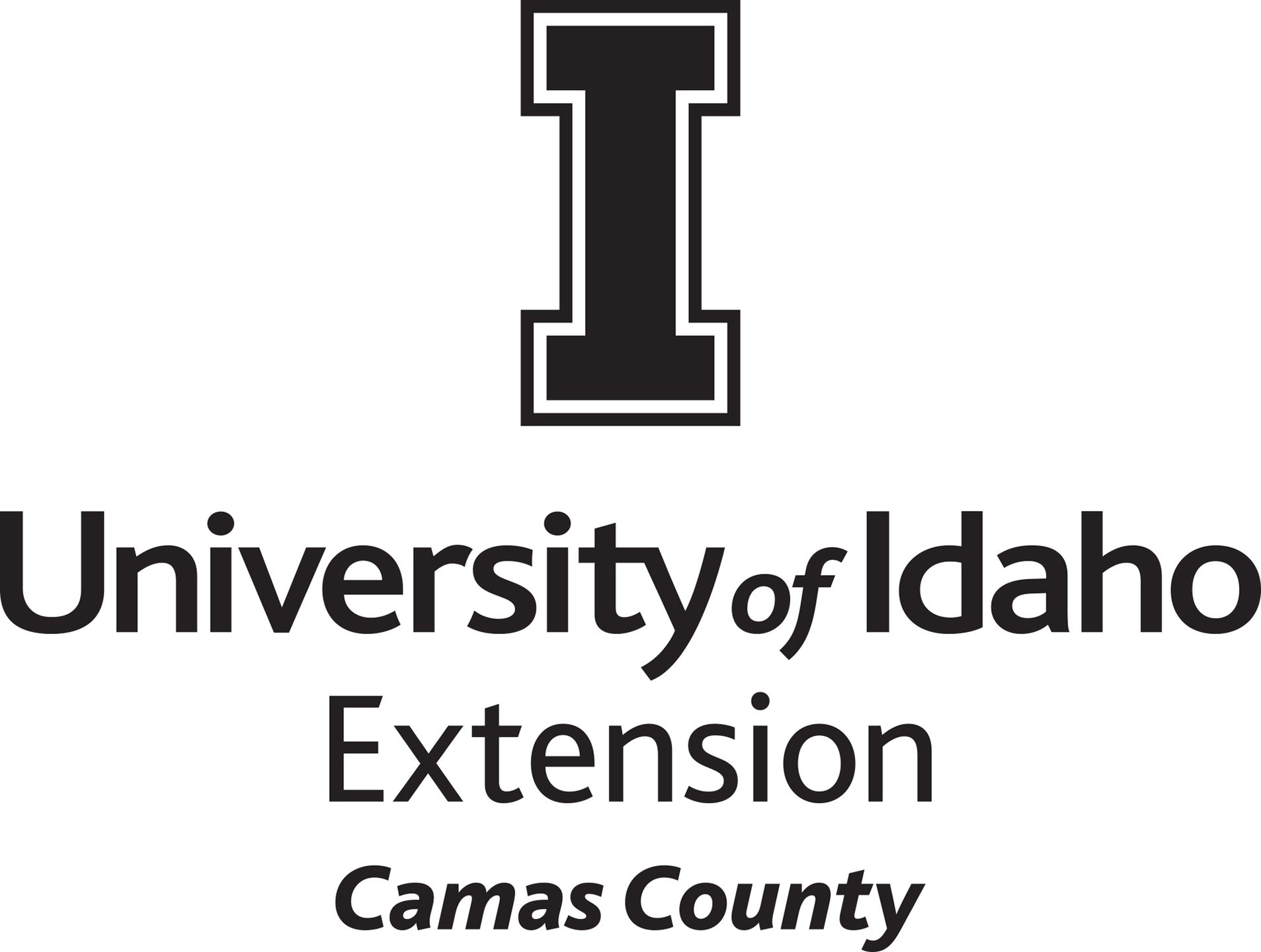 Stacked University of Idaho Extension Camas County logo in all black - JPG file, all black color, RGB mode. Please select original file when downloading. For assistance, email: medialibrary@uidaho.edu