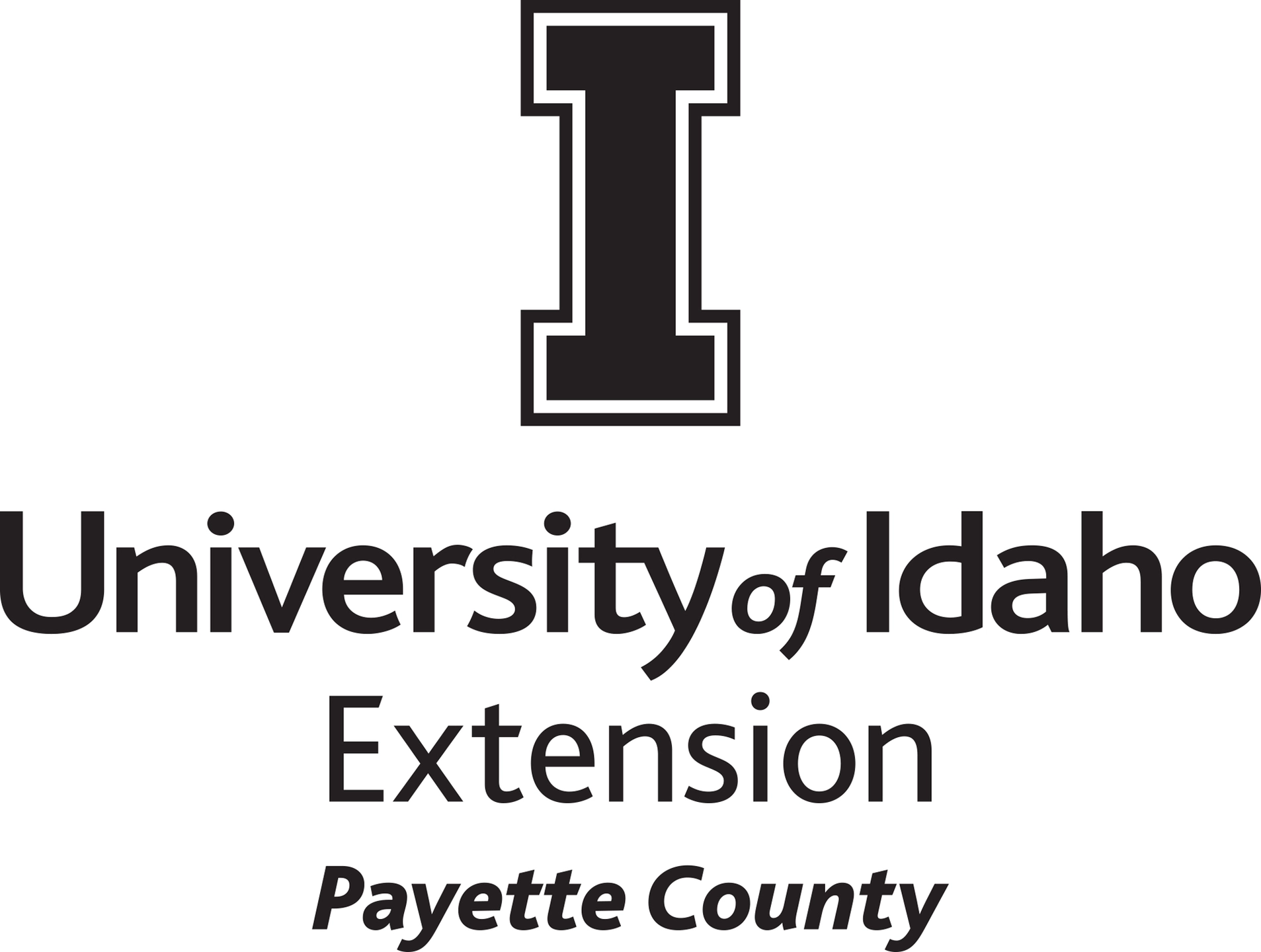 Stacked University of Idaho Extension Payette County logo in all black - JPG file, all black color, RGB mode. Please select original file when downloading. For assistance, email: medialibrary@uidaho.edu