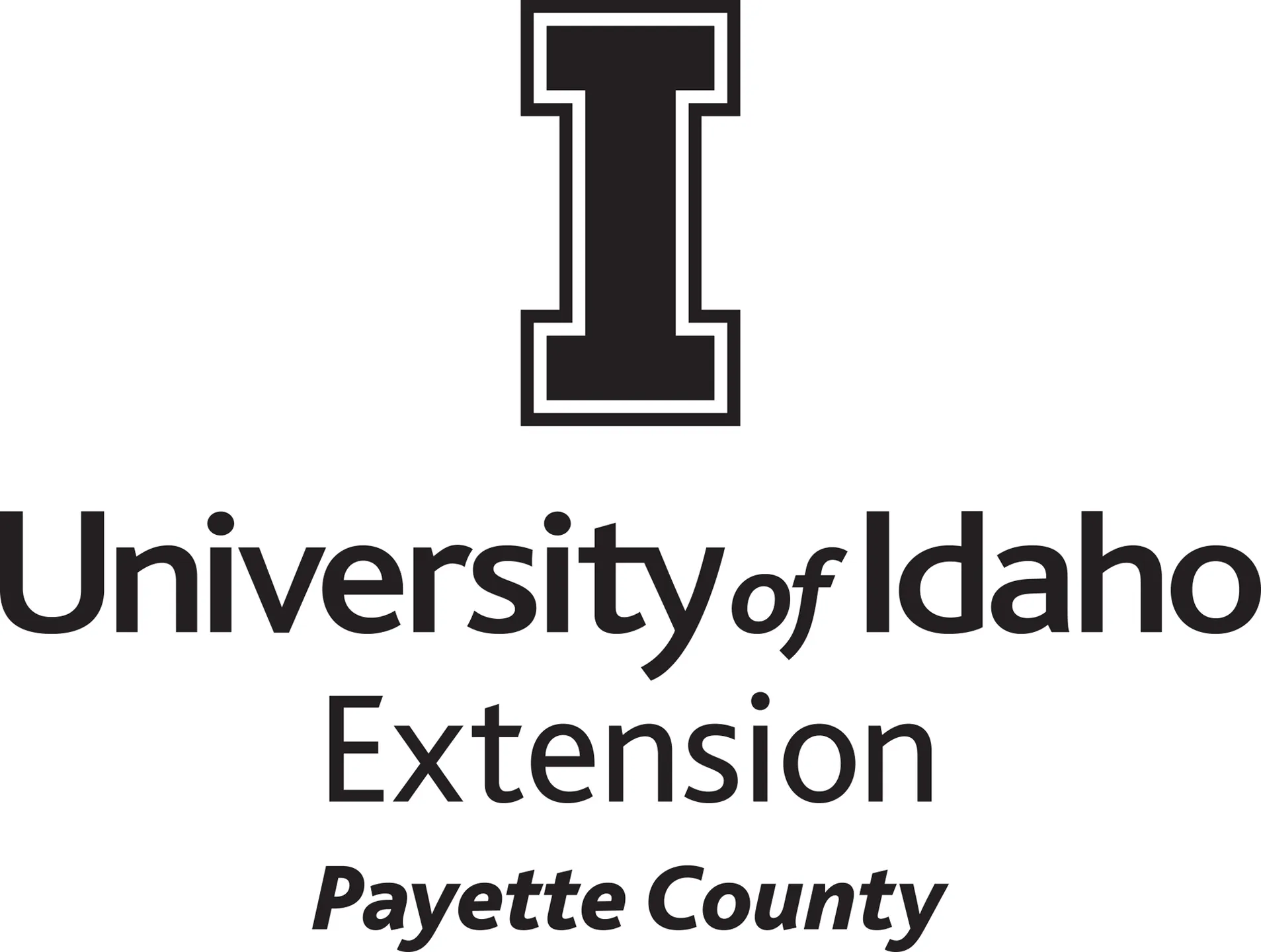 Stacked University of Idaho Extension Payette County logo in all black - JPG file, all black color, RGB mode. Please select original file when downloading. For assistance, email: medialibrary@uidaho.edu