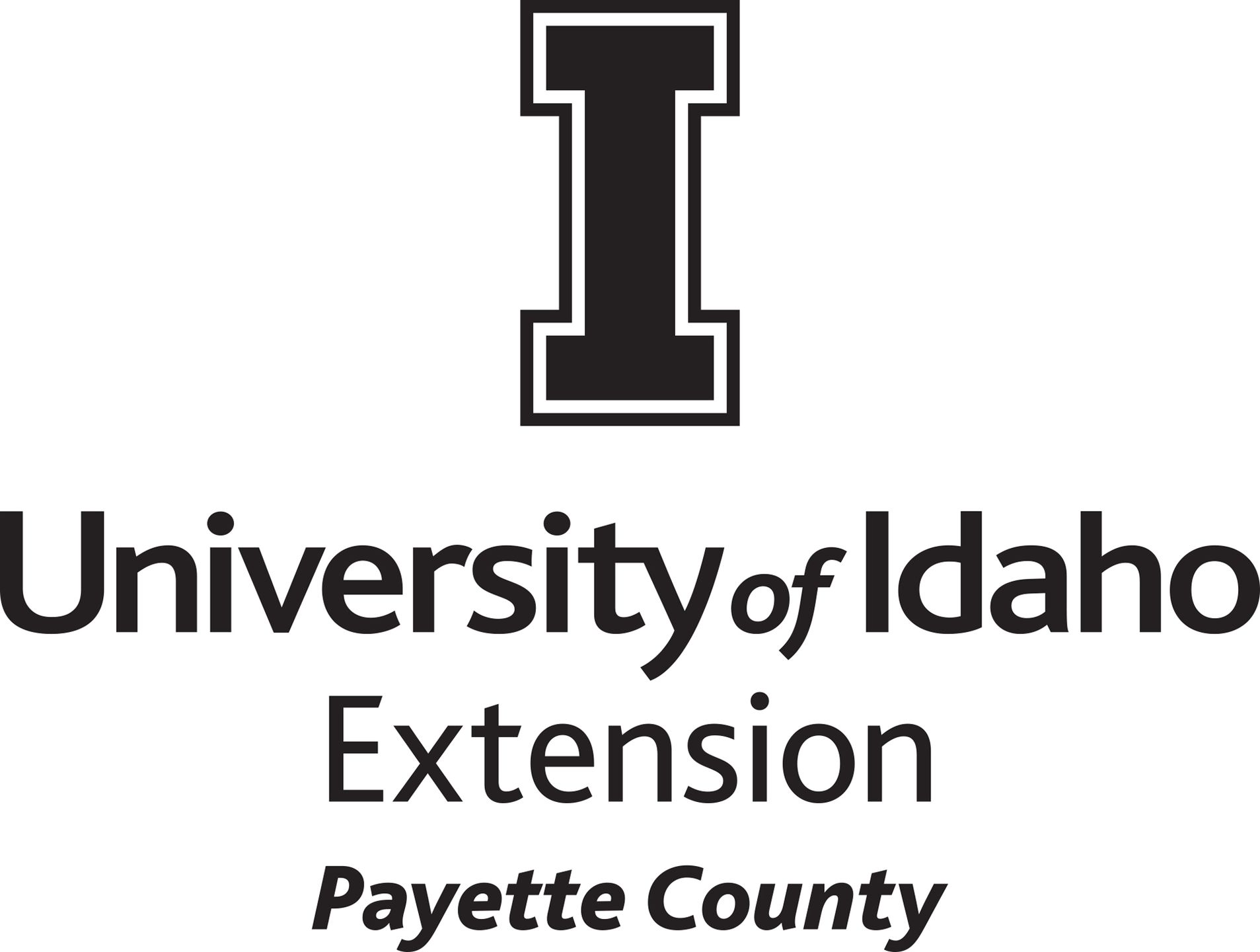 Stacked University of Idaho Extension Payette County logo in all black - JPG file, all black color, RGB mode. Please select original file when downloading. For assistance, email: medialibrary@uidaho.edu