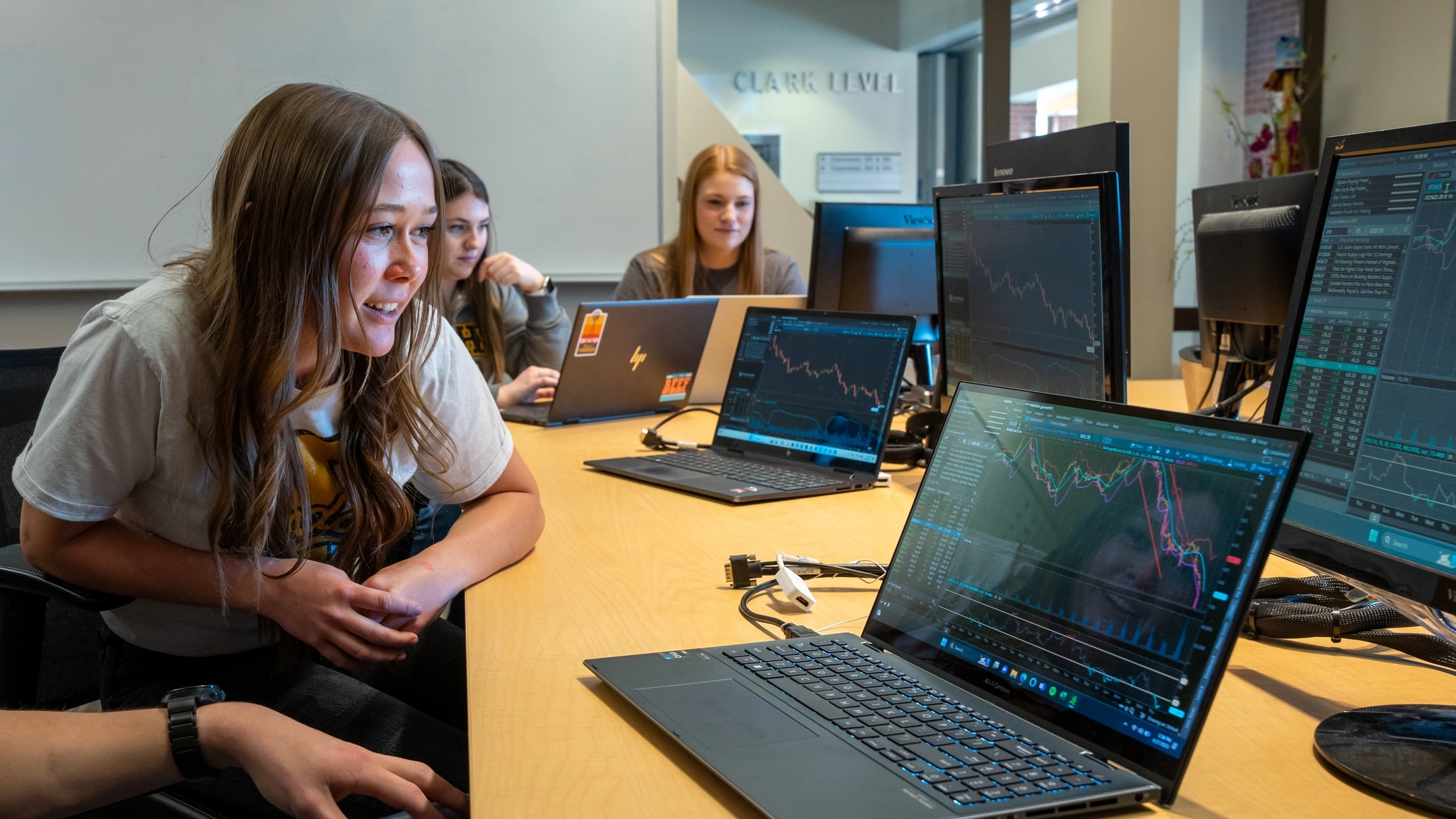 Stock photos and b-roll of AERS students in the Barker Trading Room to use for future marketing efforts.
