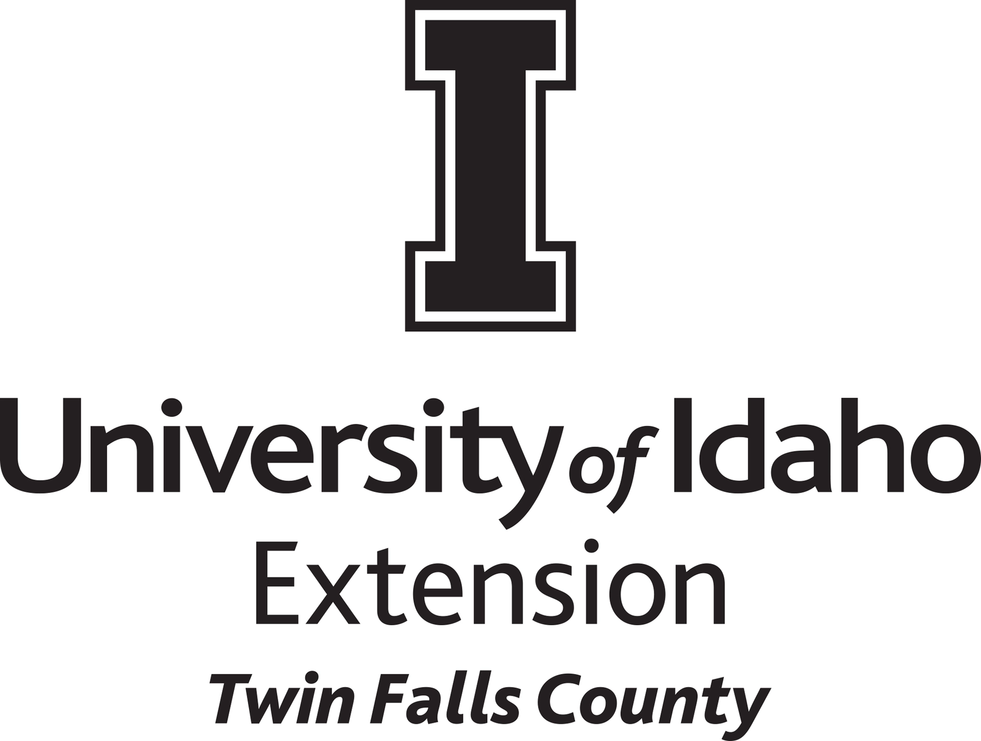 Stacked University of Idaho Extension Twin Falls County logo in all black - JPG file, all black color, RGB mode. Please select original file when downloading. For assistance, email: medialibrary@uidaho.edu