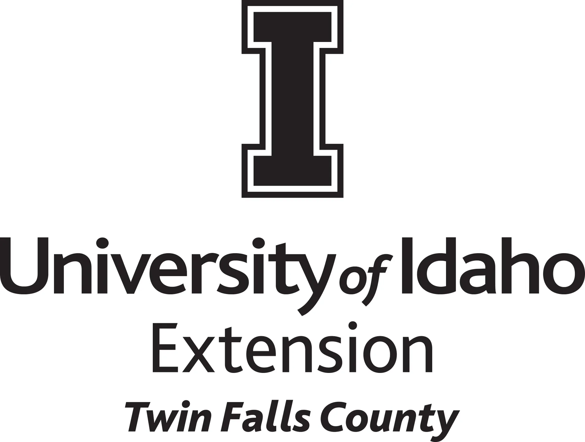 Stacked University of Idaho Extension Twin Falls County logo in all black - JPG file, all black color, RGB mode. Please select original file when downloading. For assistance, email: medialibrary@uidaho.edu