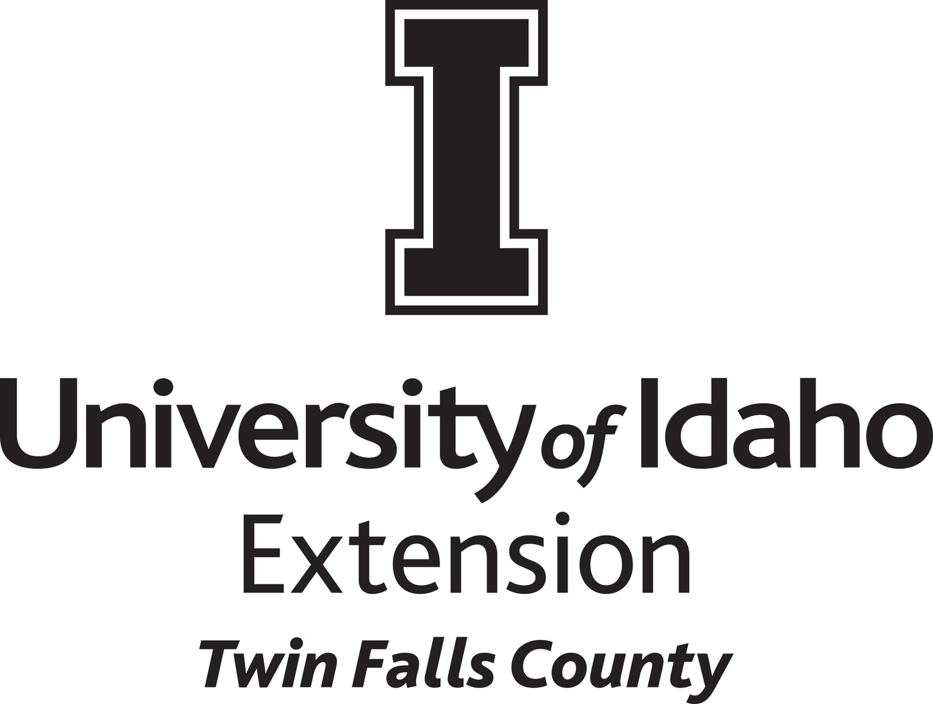 Stacked University of Idaho Extension Twin Falls County logo in all black - JPG file, all black color, RGB mode. Please select original file when downloading. For assistance, email: medialibrary@uidaho.edu