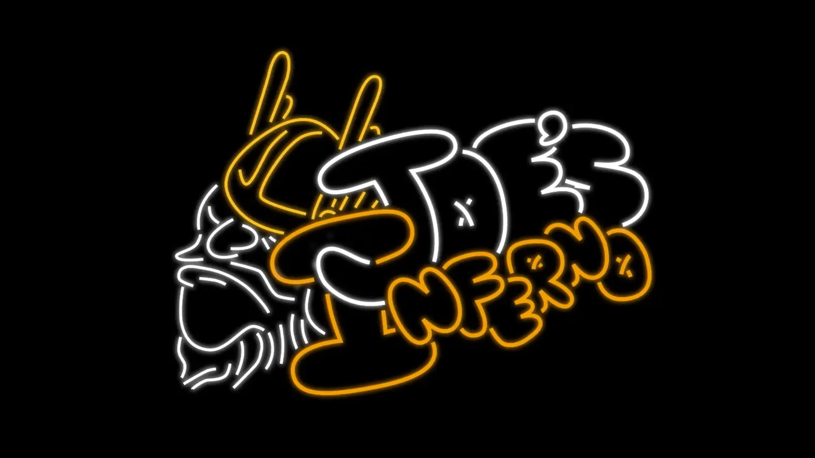 Joes inferno logo in neon lights style